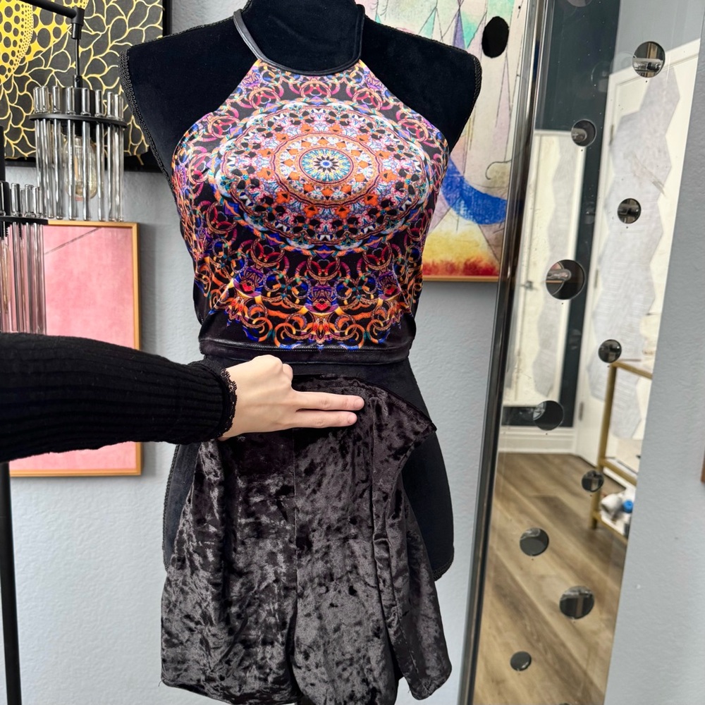 NEW Liberated Hearts Colorful Mandala Halter Crop Top and High Waisted Shorts,XS